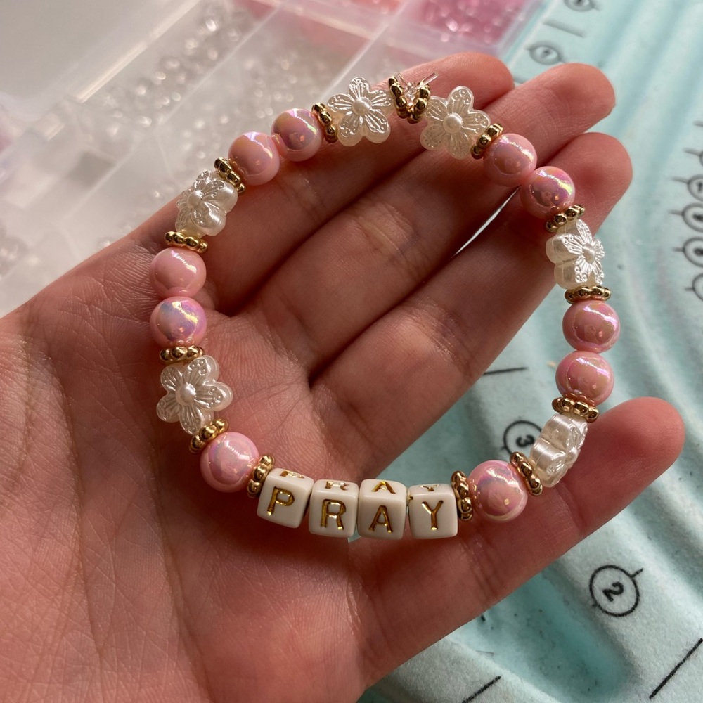 Pink flower “pray” bracelet